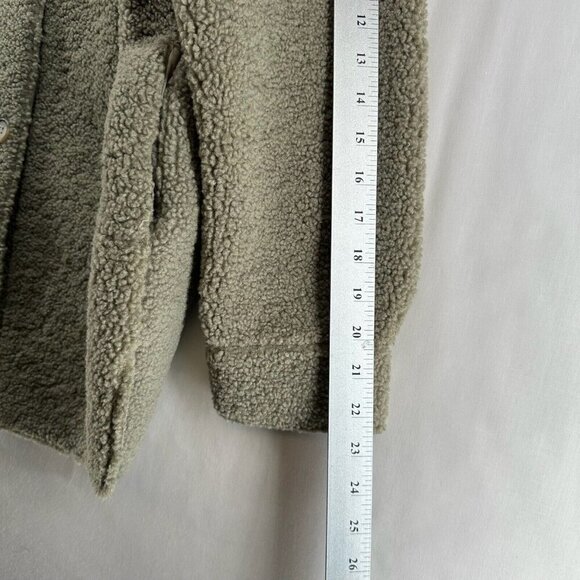 JOIE Shirt Jacket Womens M Sherpa Fleece Suede Lined Button Front Gray/Green - Picture 11 of 12